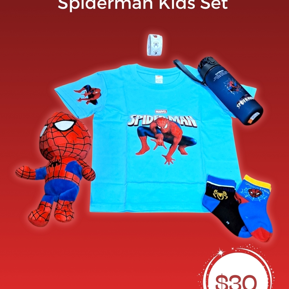 Marvel Spiderman Blue Kids Collection T-shirt, Bottle, 2 Socks Pairs, Toy, 15 St